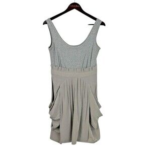 81 POPPIES Womens Gray Size 4 Drape Pockets Sleeveless Jersey Tank Dress H1